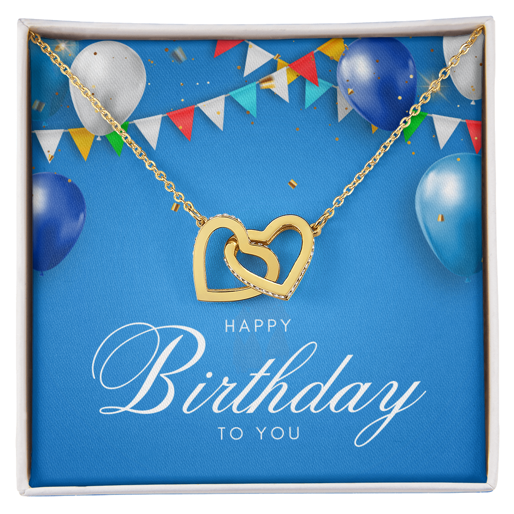 "Sinta"Interlocking Hearts Necklace w/ Happy Birthday Message