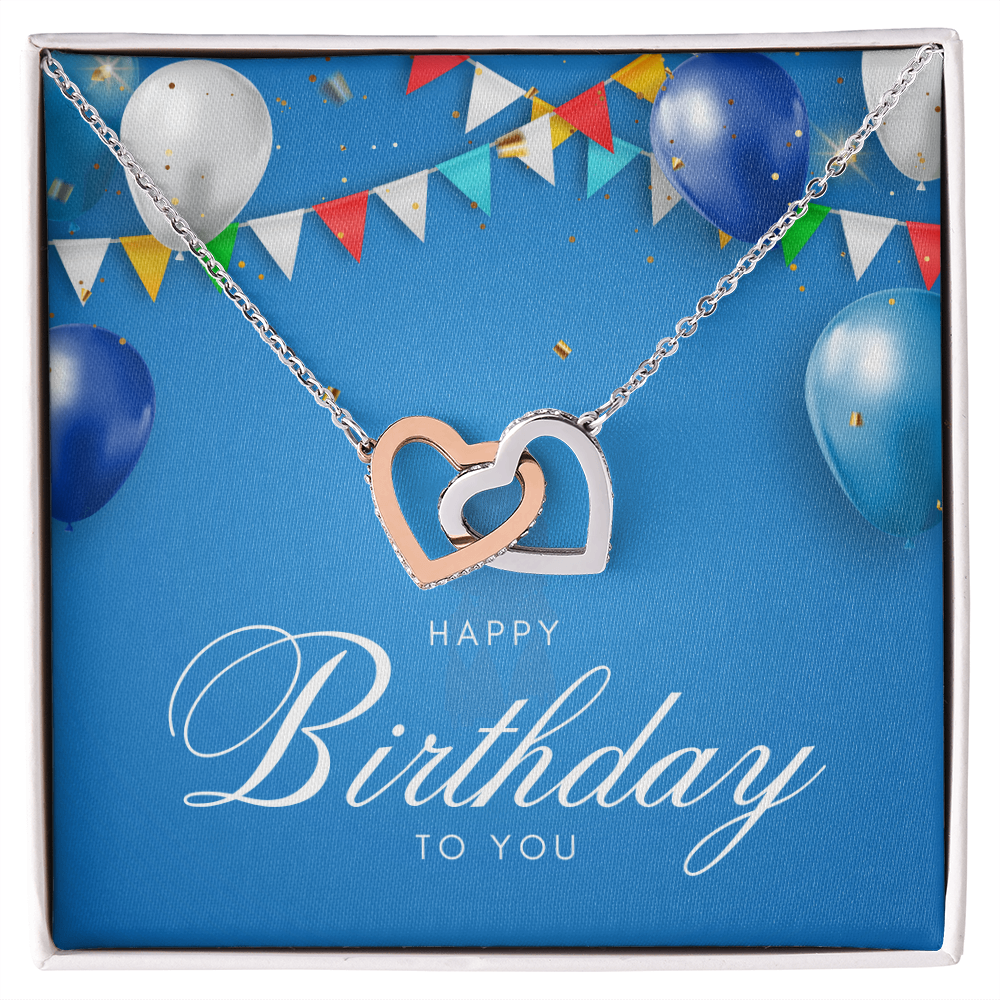 "Sinta"Interlocking Hearts Necklace w/ Happy Birthday Message