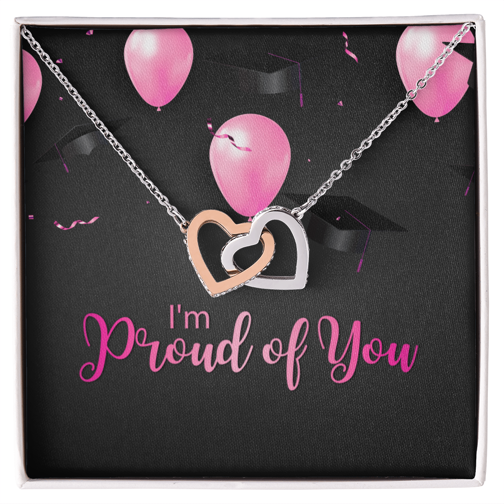 "Sinta"Interlocking Hearts Necklace w/Graduation Message