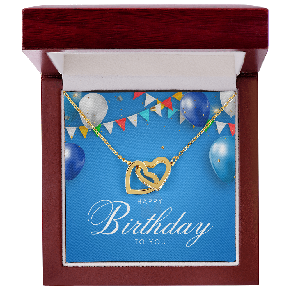 "Sinta"Interlocking Hearts Necklace w/ Happy Birthday Message