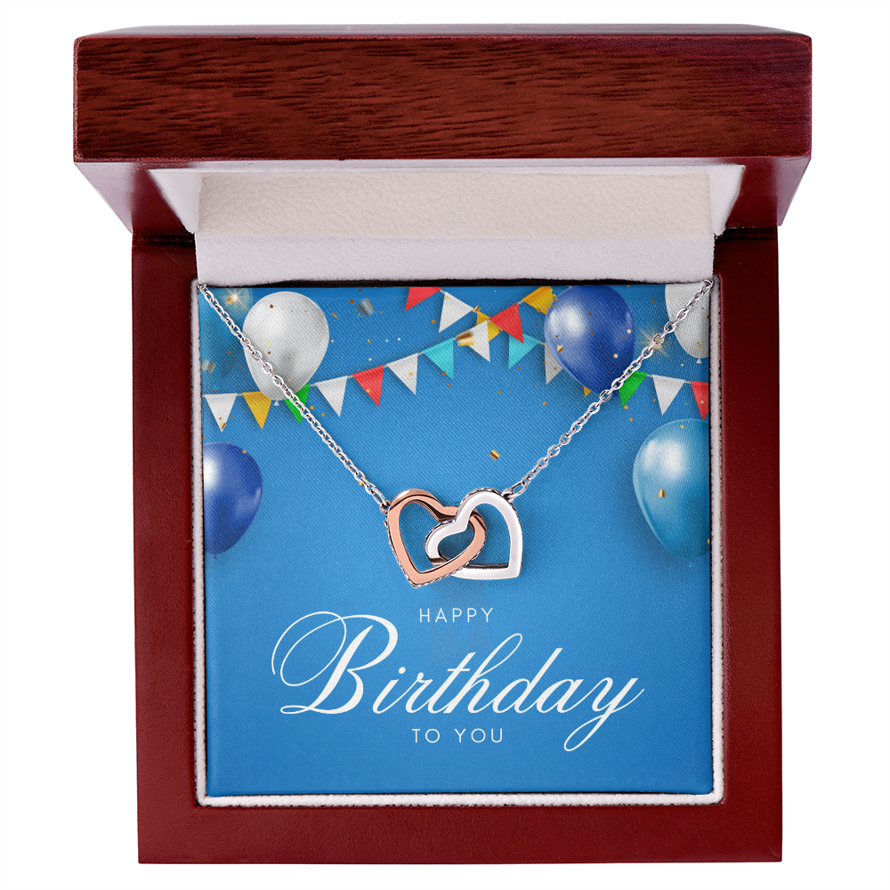 "Sinta"Interlocking Hearts Necklace w/ Happy Birthday Message
