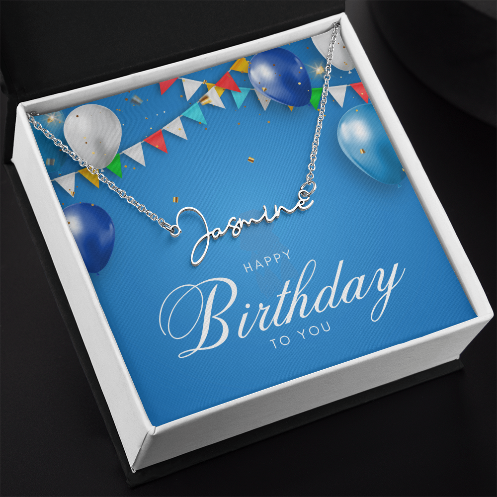 "Nomi" Script Name Necklace w/Birthday Message