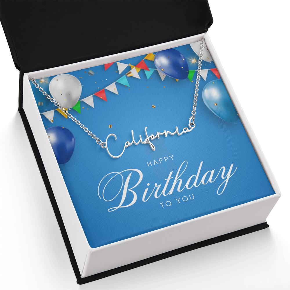 "Nomi" Script Name Necklace w/Birthday Message