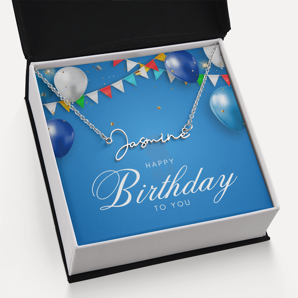 "Nomi" Script Name Necklace w/Birthday Message