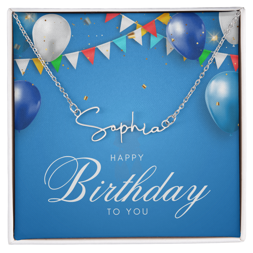 "Nomi" Script Name Necklace w/Birthday Message