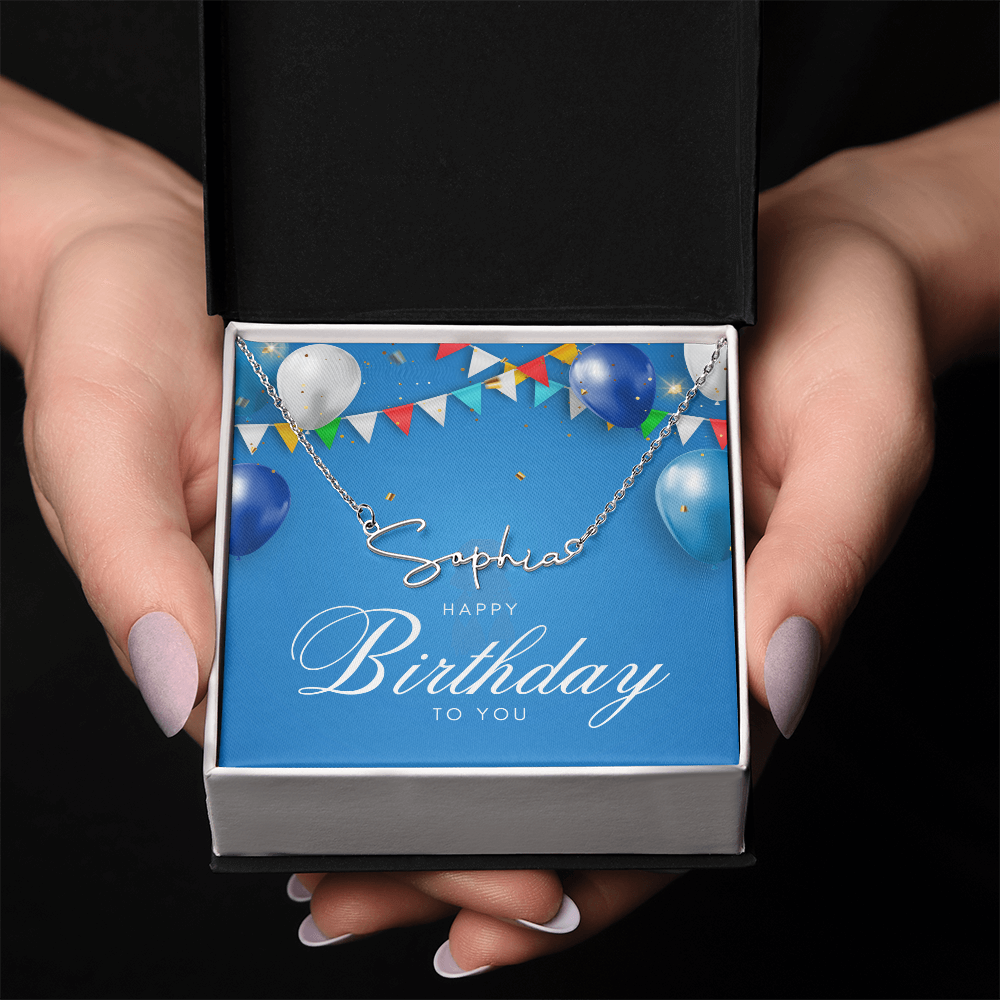 "Nomi" Script Name Necklace w/Birthday Message