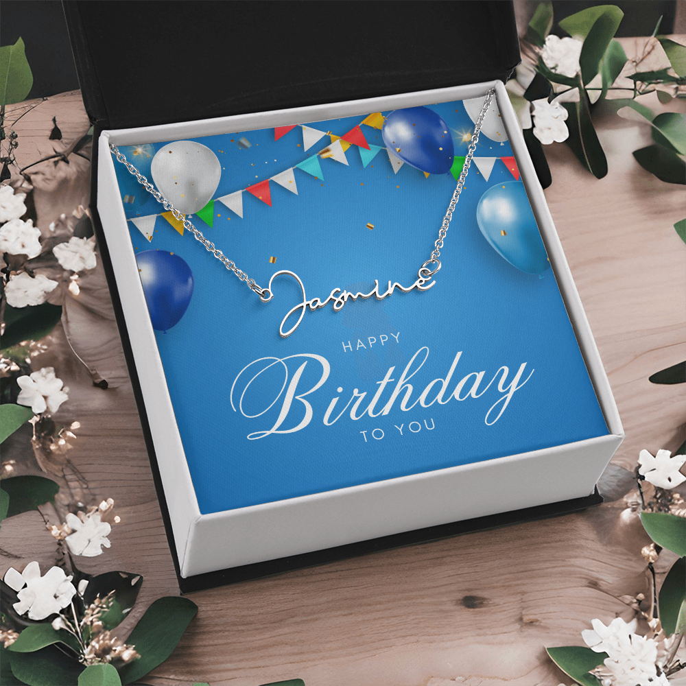 "Nomi" Script Name Necklace w/Birthday Message