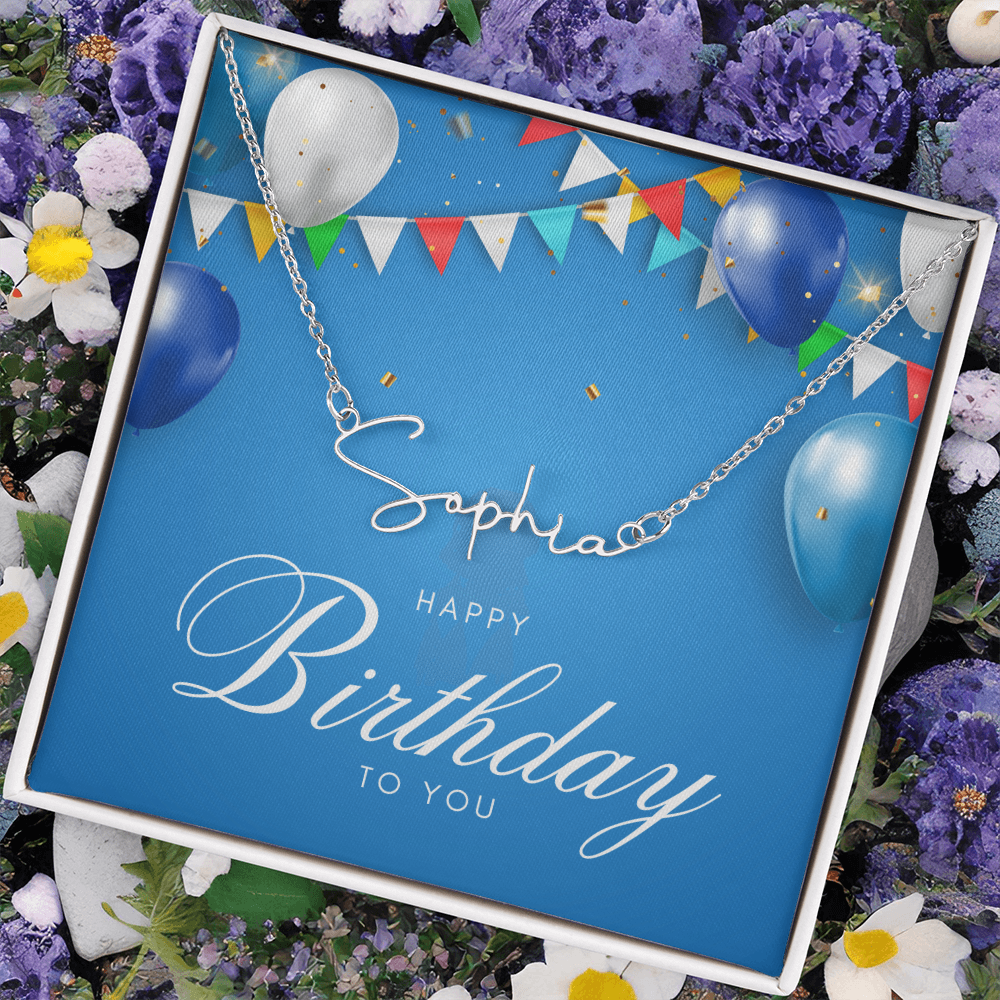 "Nomi" Script Name Necklace w/Birthday Message
