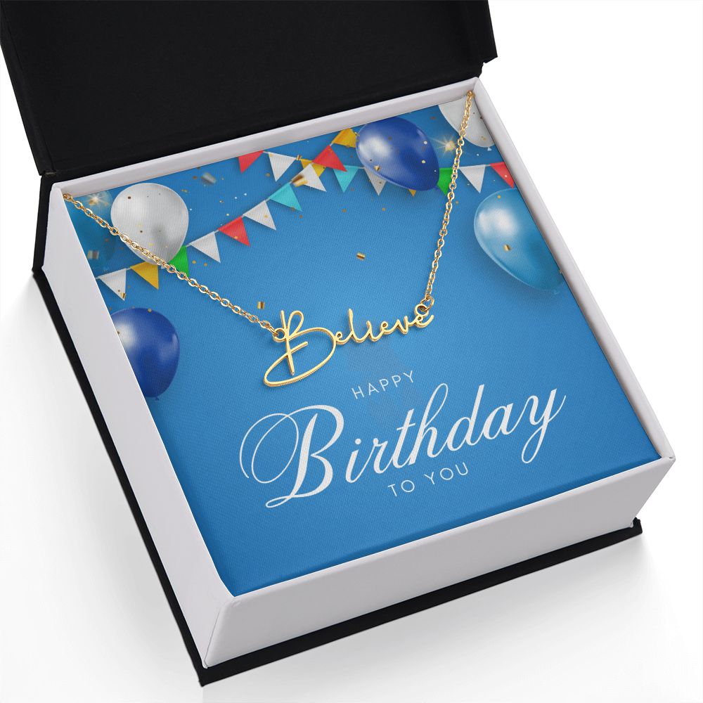 "Nomi" Script Name Necklace w/Birthday Message
