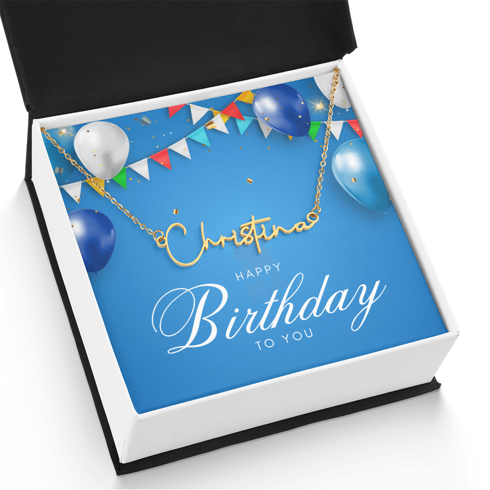 "Nomi" Script Name Necklace w/Birthday Message