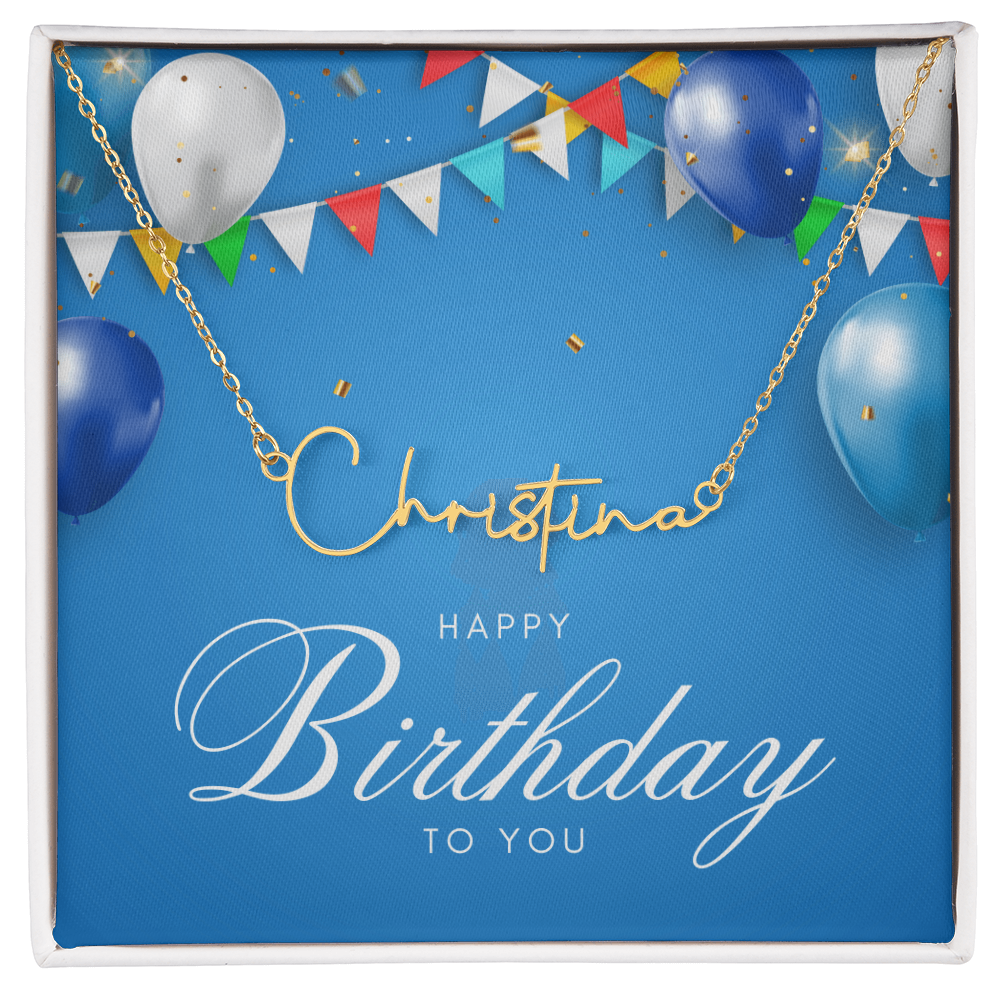 "Nomi" Script Name Necklace w/Birthday Message