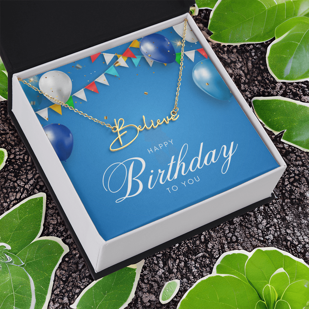 "Nomi" Script Name Necklace w/Birthday Message
