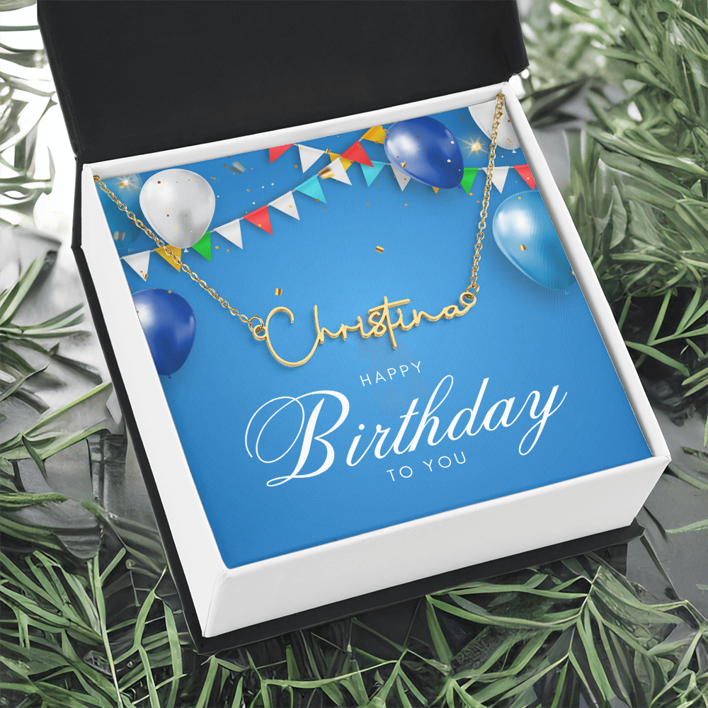 "Nomi" Script Name Necklace w/Birthday Message