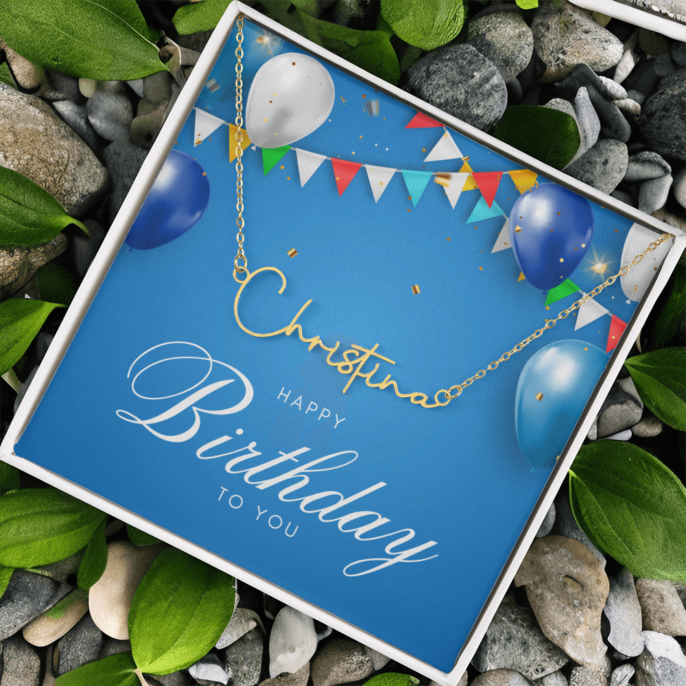 "Nomi" Script Name Necklace w/Birthday Message