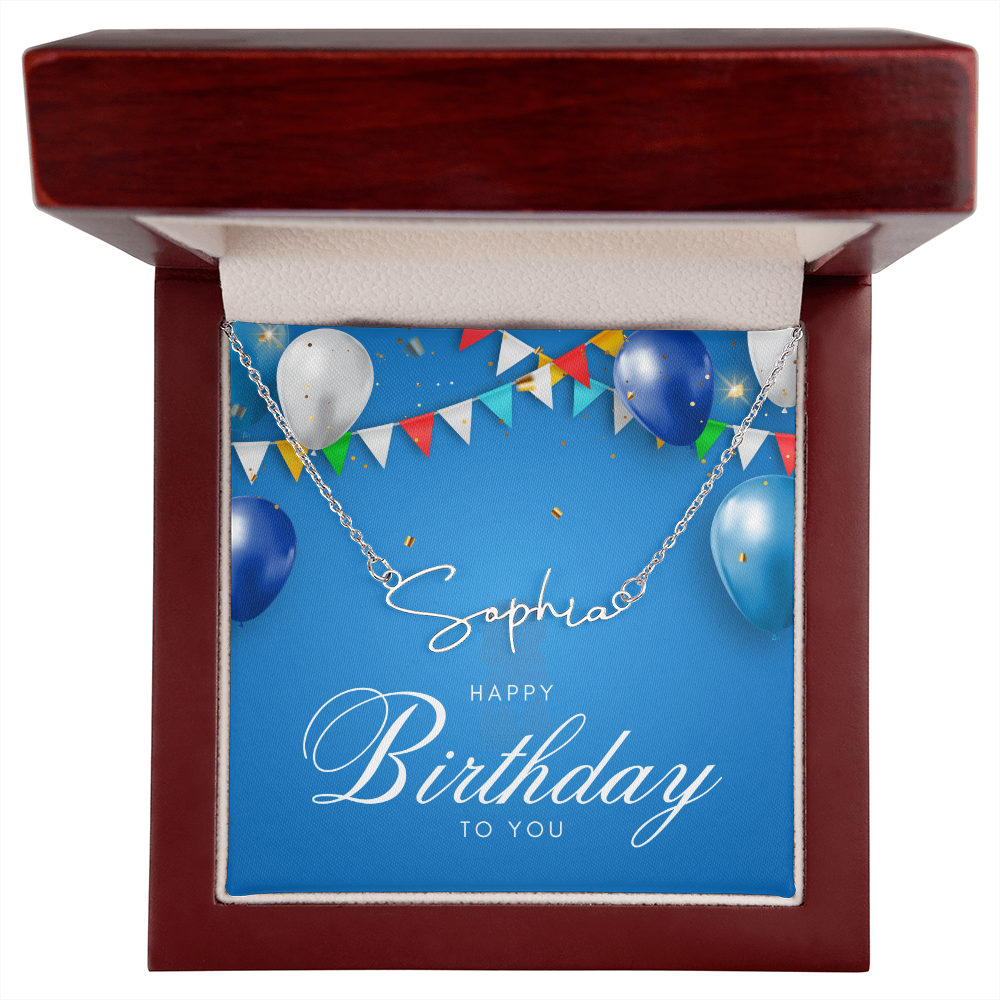"Nomi" Script Name Necklace w/Birthday Message