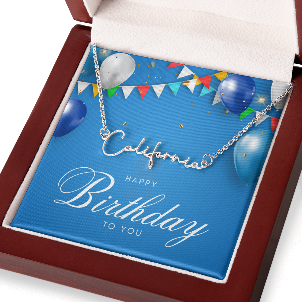"Nomi" Script Name Necklace w/Birthday Message