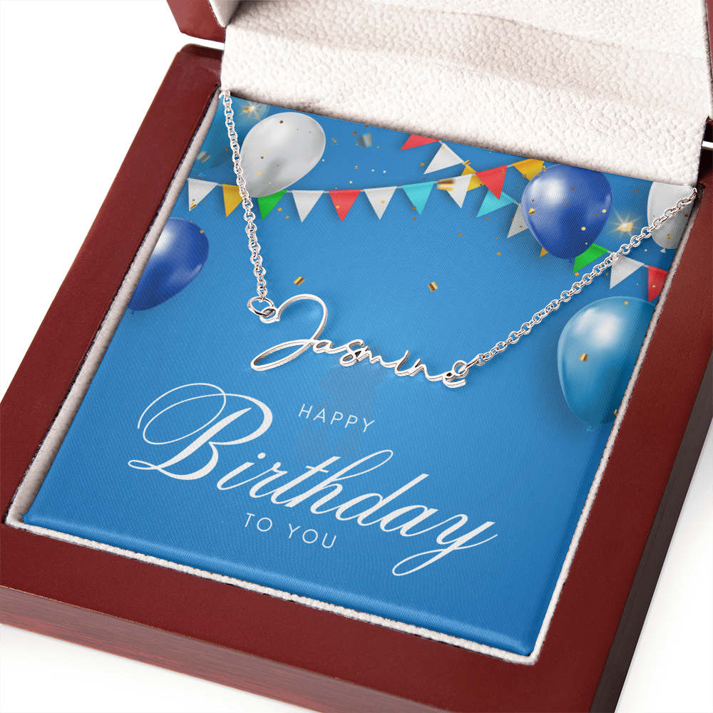 "Nomi" Script Name Necklace w/Birthday Message