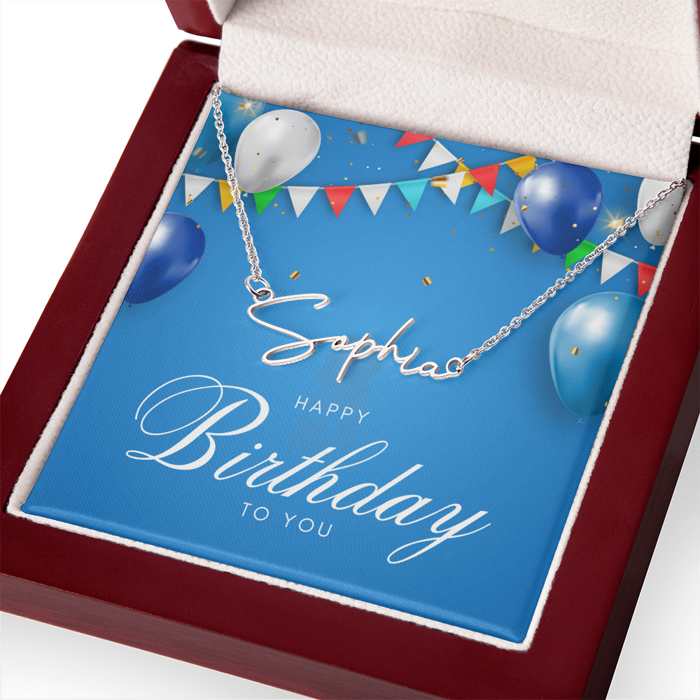 "Nomi" Script Name Necklace w/Birthday Message