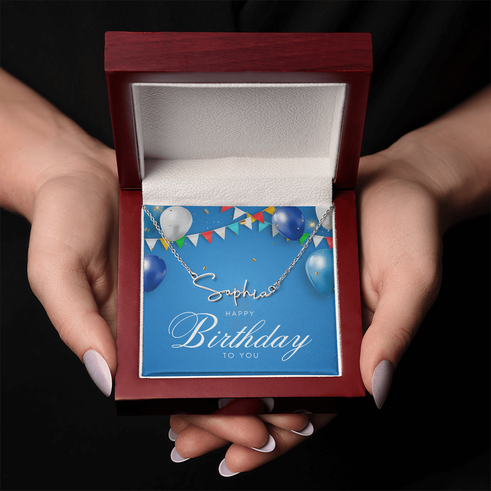 "Nomi" Script Name Necklace w/Birthday Message