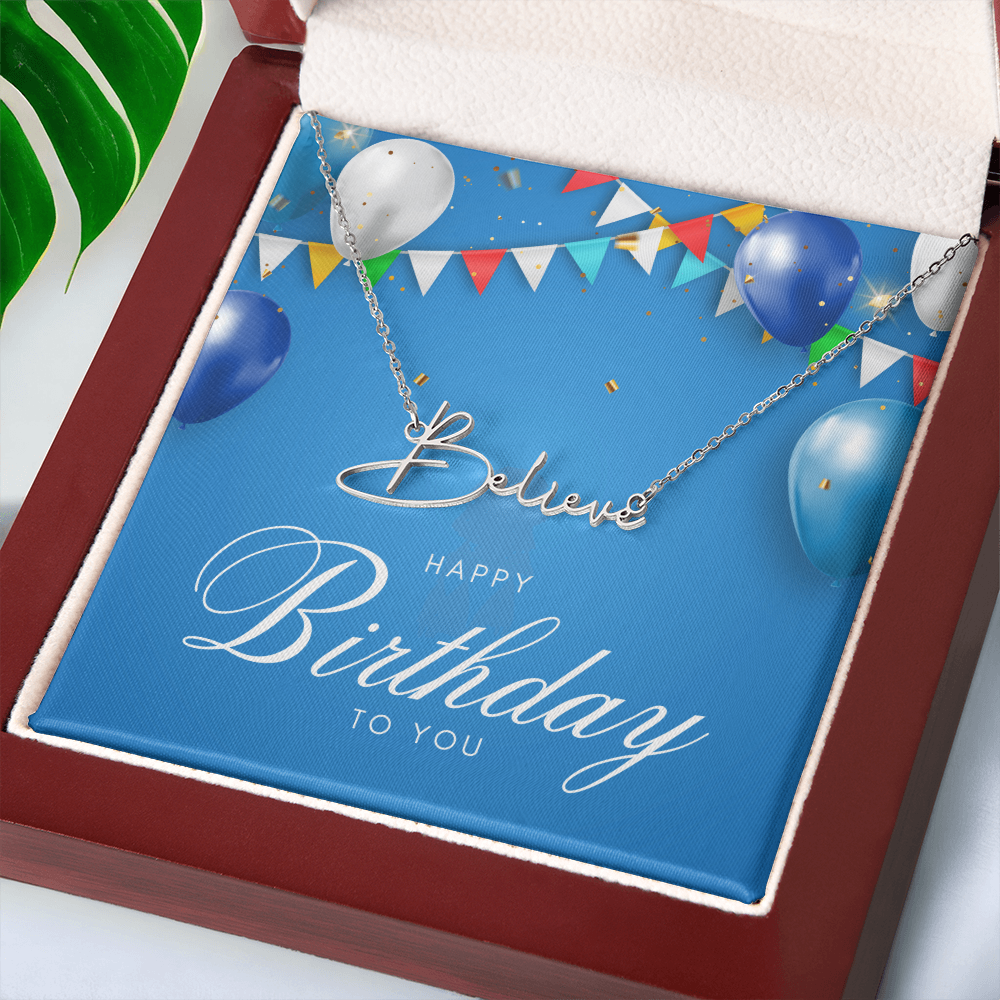 "Nomi" Script Name Necklace w/Birthday Message