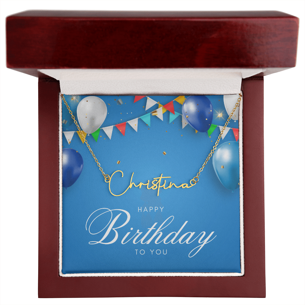 "Nomi" Script Name Necklace w/Birthday Message