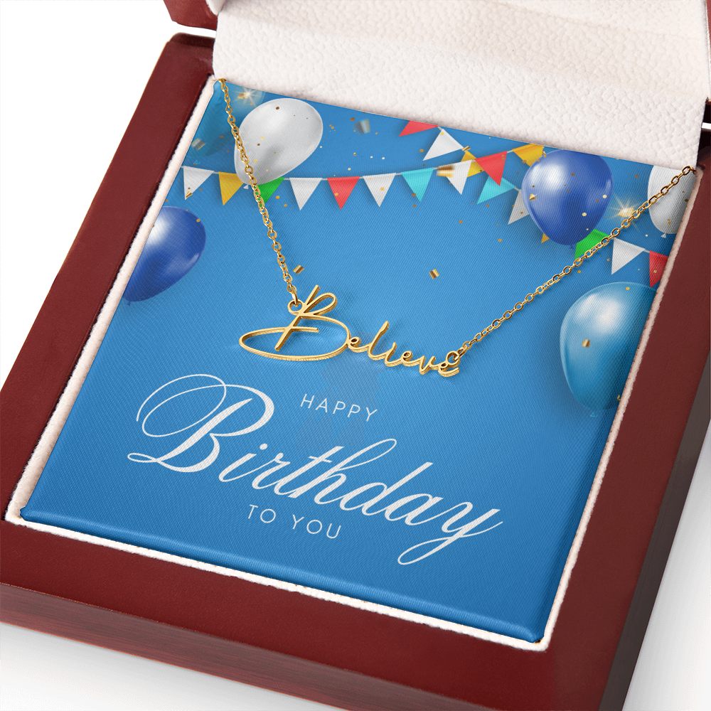 "Nomi" Script Name Necklace w/Birthday Message