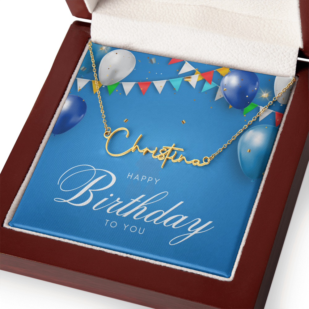 "Nomi" Script Name Necklace w/Birthday Message