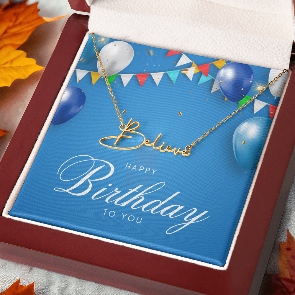 "Nomi" Script Name Necklace w/Birthday Message