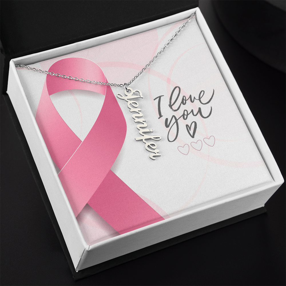 "Kinrae"Vertical Name Necklace w/Message