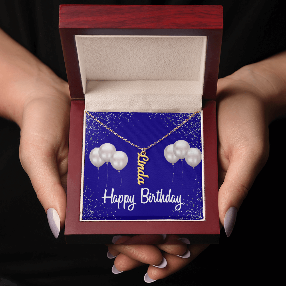"Kinrae" Name Necklace w/Birthday Message