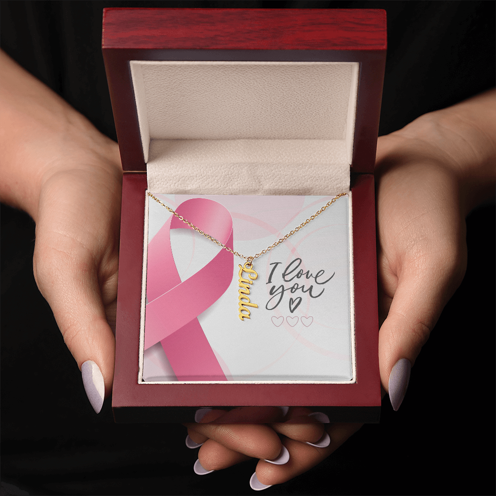 "Kinrae"Vertical Name Necklace w/Message