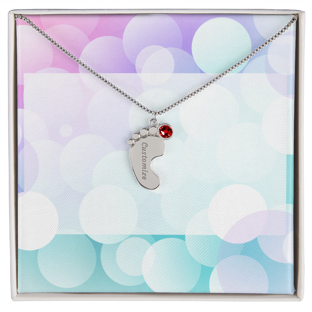 Engraved Baby Feet Necklace with Birthstone w/o message