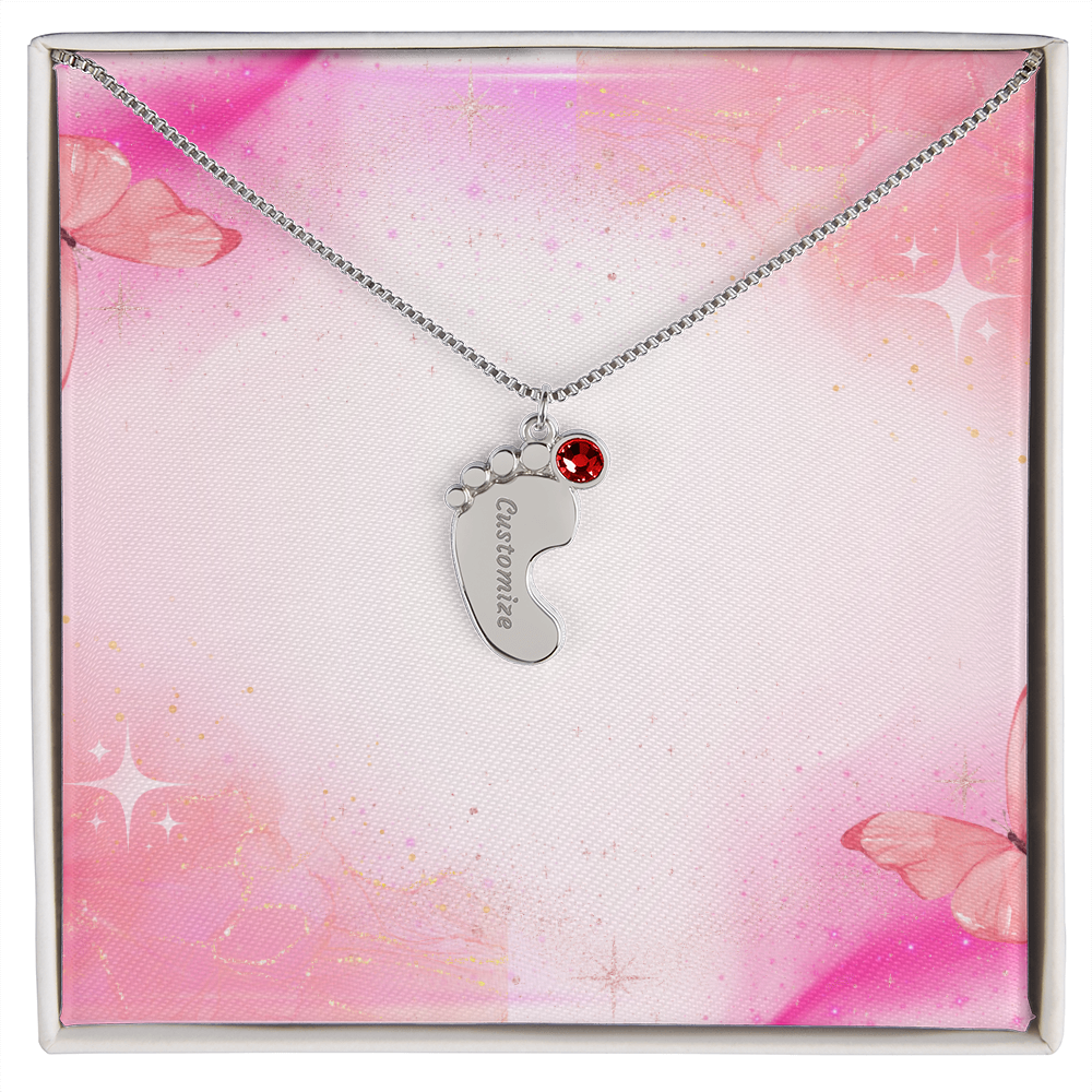 Engraved Baby Feet Necklace with Birthstone w/o message