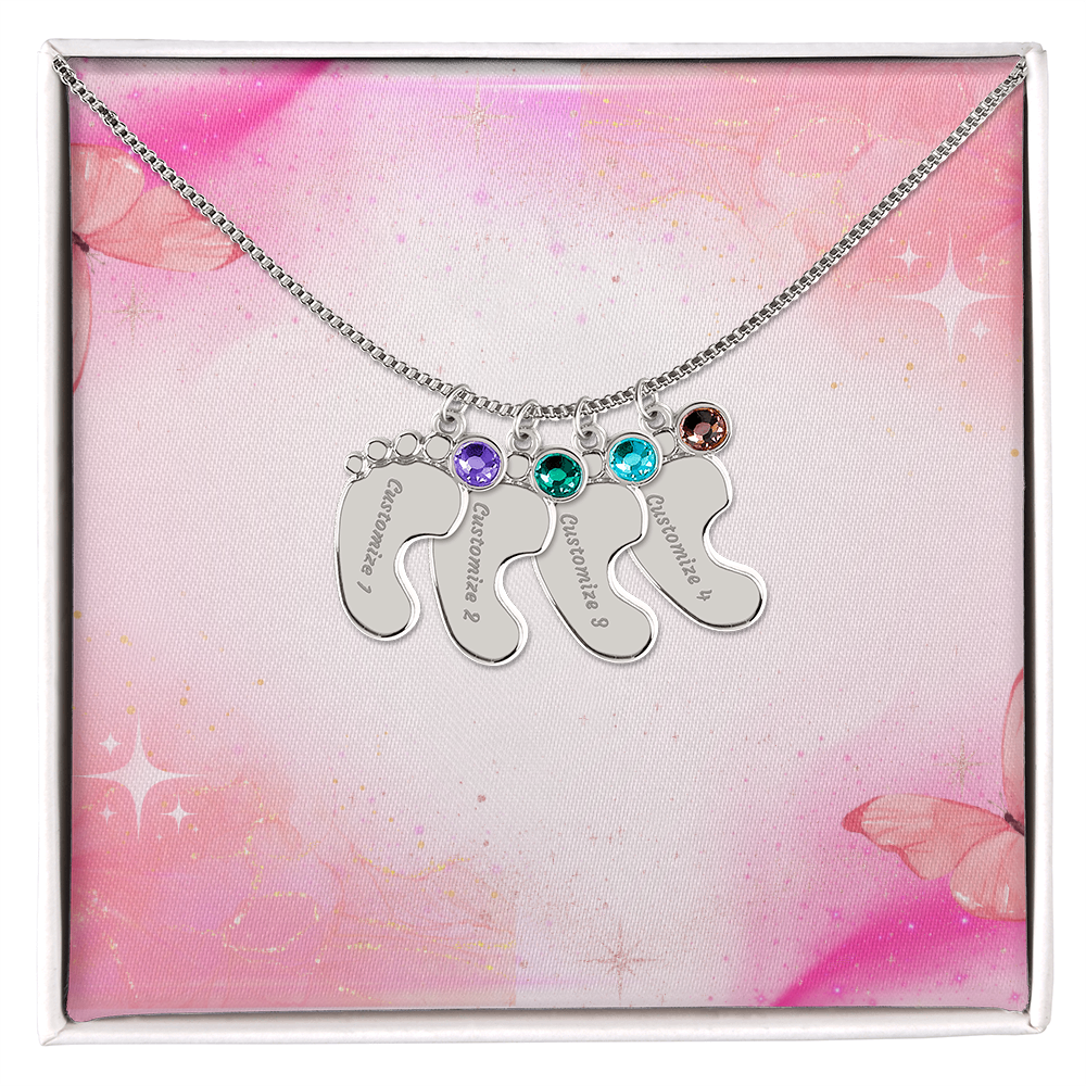 Engraved Baby Feet Necklace with Birthstone w/o message