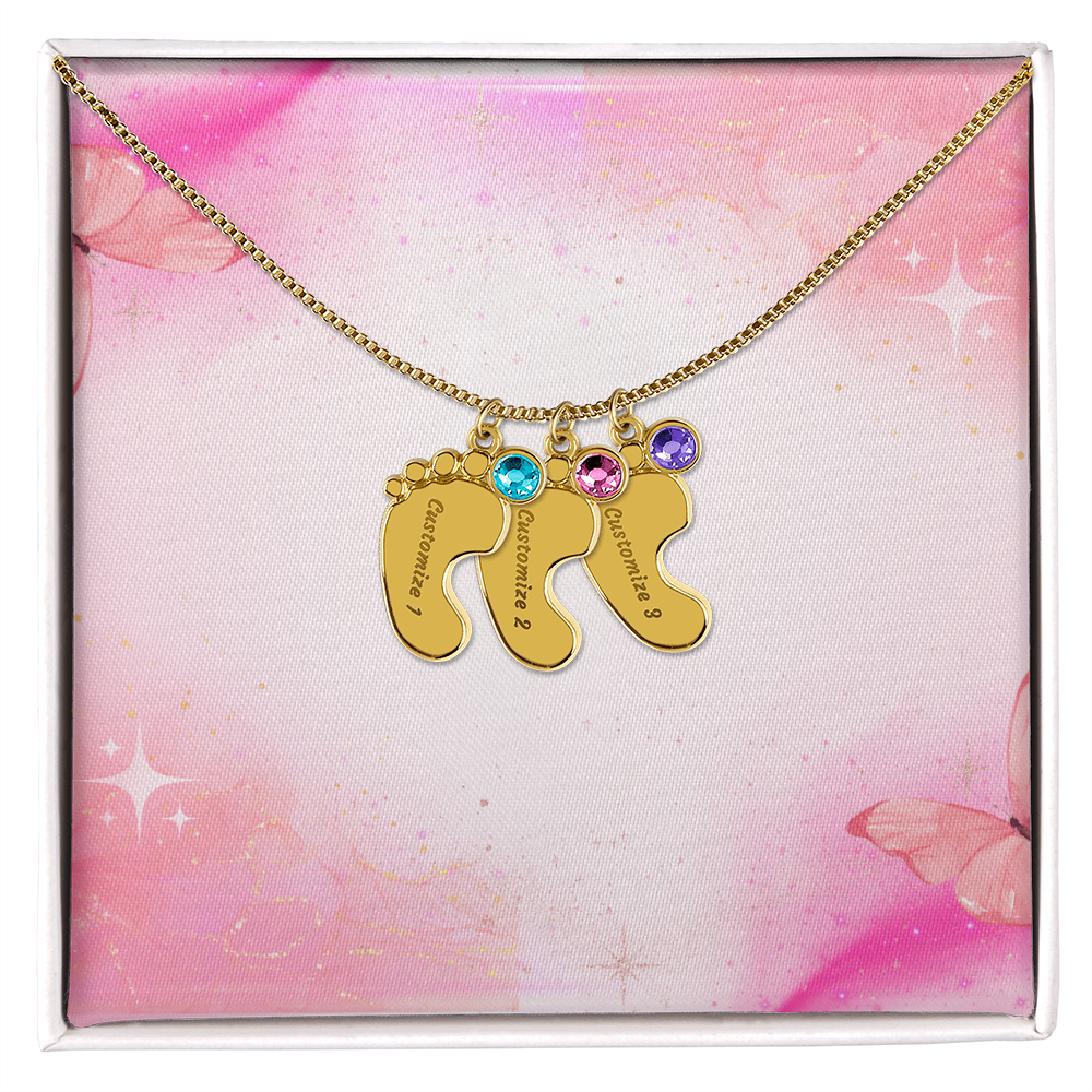 Engraved Baby Feet Necklace with Birthstone w/o message