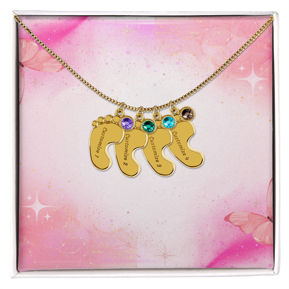Engraved Baby Feet Necklace with Birthstone w/o message