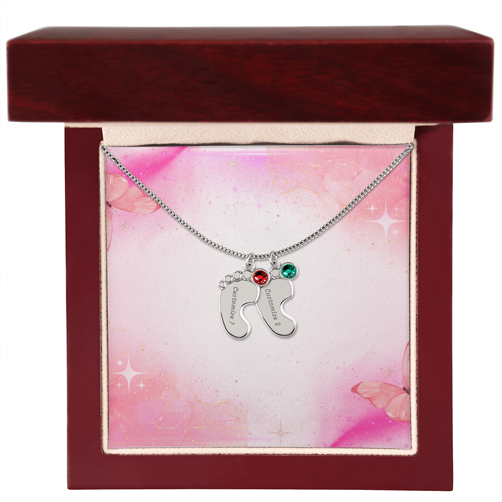 Engraved Baby Feet Necklace with Birthstone w/o message