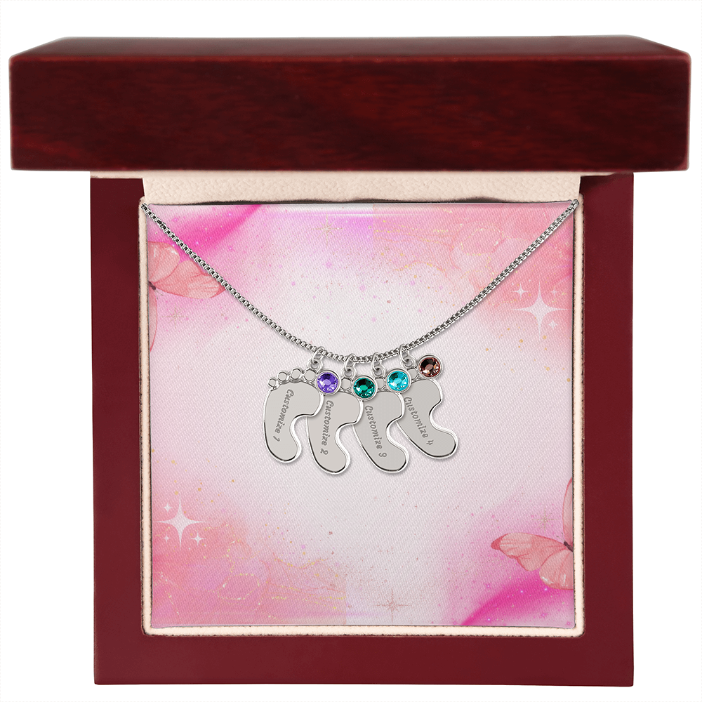 Engraved Baby Feet Necklace with Birthstone w/o message