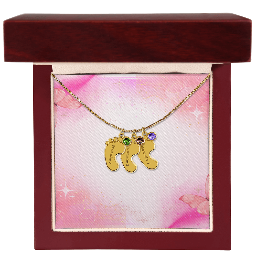 Engraved Baby Feet Necklace with Birthstone w/o message