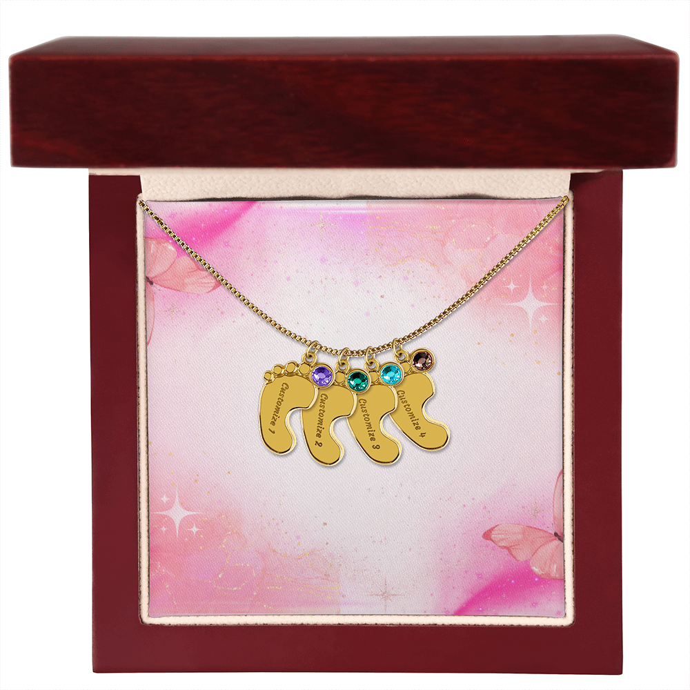 Engraved Baby Feet Necklace with Birthstone w/o message