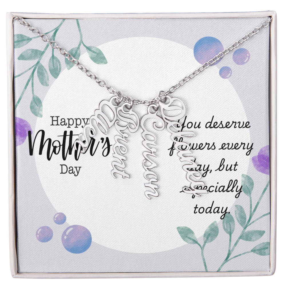 "Kinrae" Multi Vertical Name Necklace w/Mother's Day Message