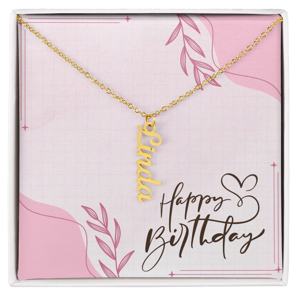 "Kinrae" Multi Vertical Name Necklace w/Birthday Message