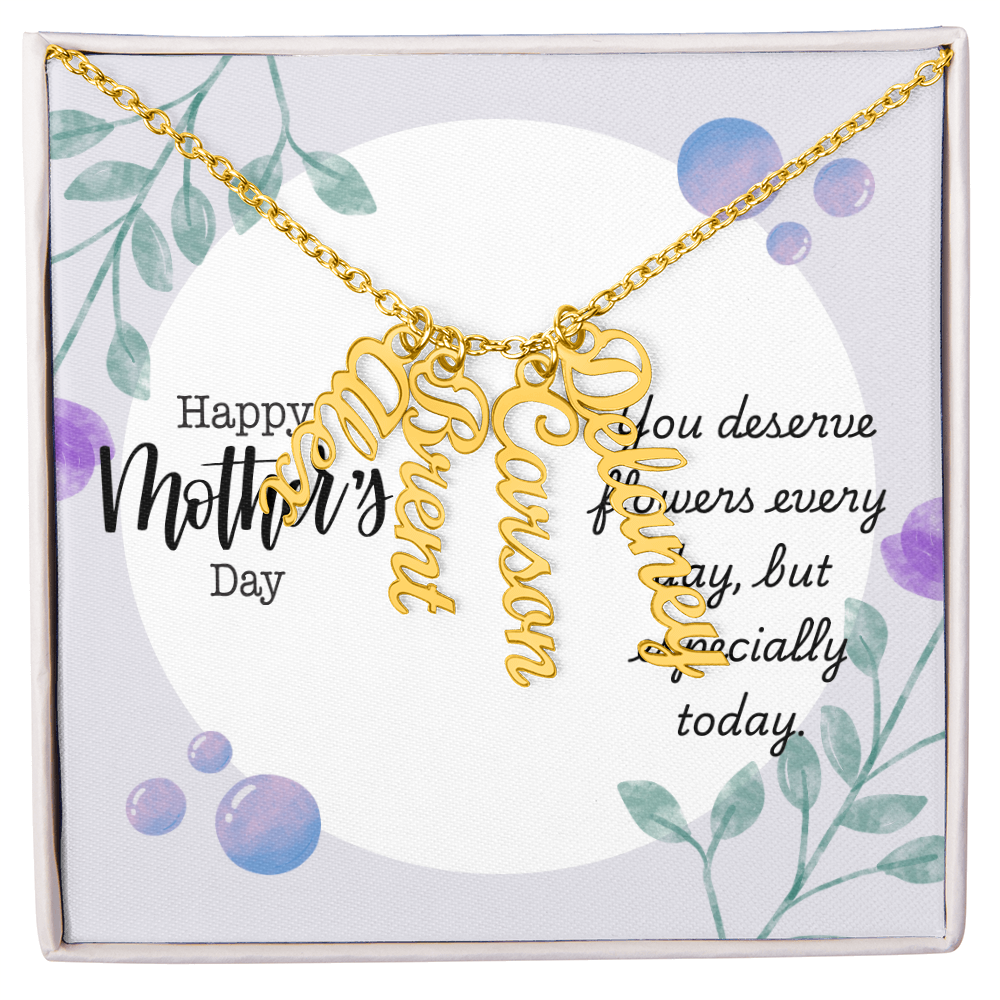 "Kinrae" Multi Vertical Name Necklace w/Mother's Day Message