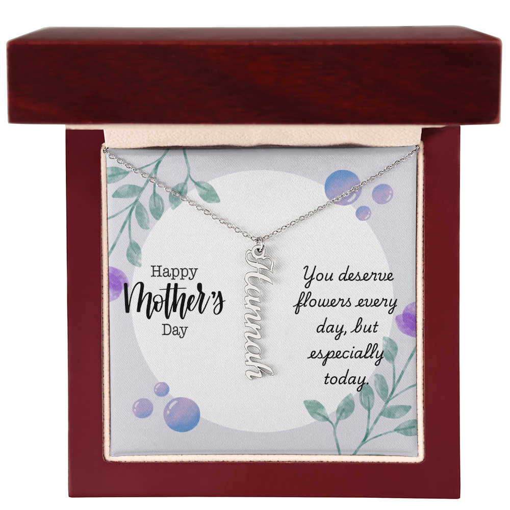 "Kinrae" Multi Vertical Name Necklace w/Mother's Day Message