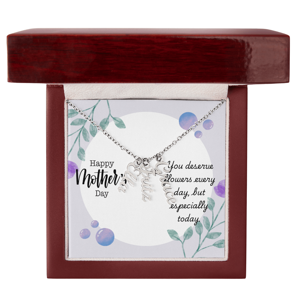 "Kinrae" Multi Vertical Name Necklace w/Mother's Day Message