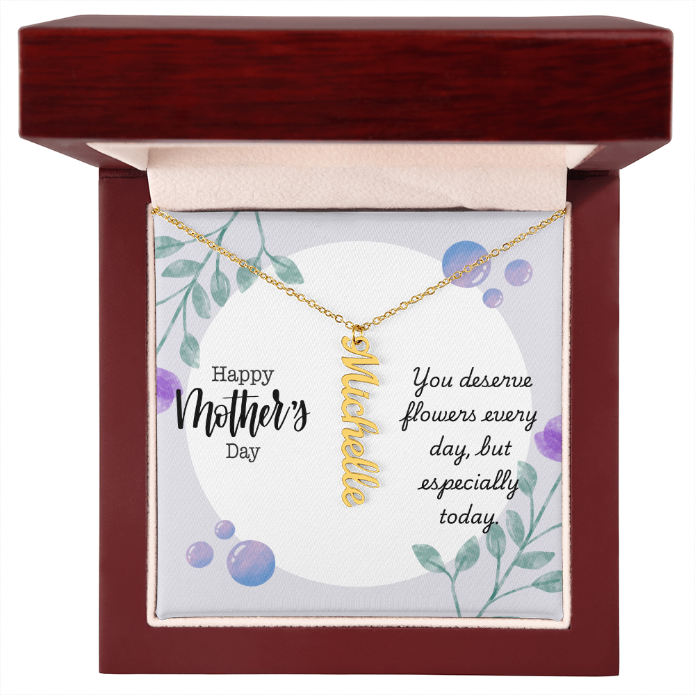 "Kinrae" Multi Vertical Name Necklace w/Mother's Day Message