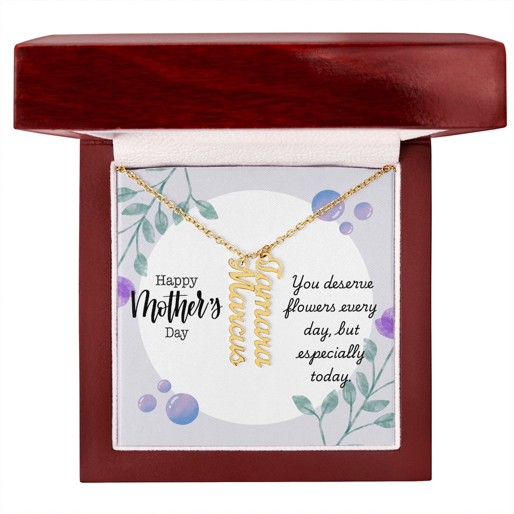"Kinrae" Multi Vertical Name Necklace w/Mother's Day Message