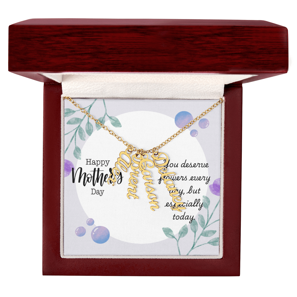 "Kinrae" Multi Vertical Name Necklace w/Mother's Day Message