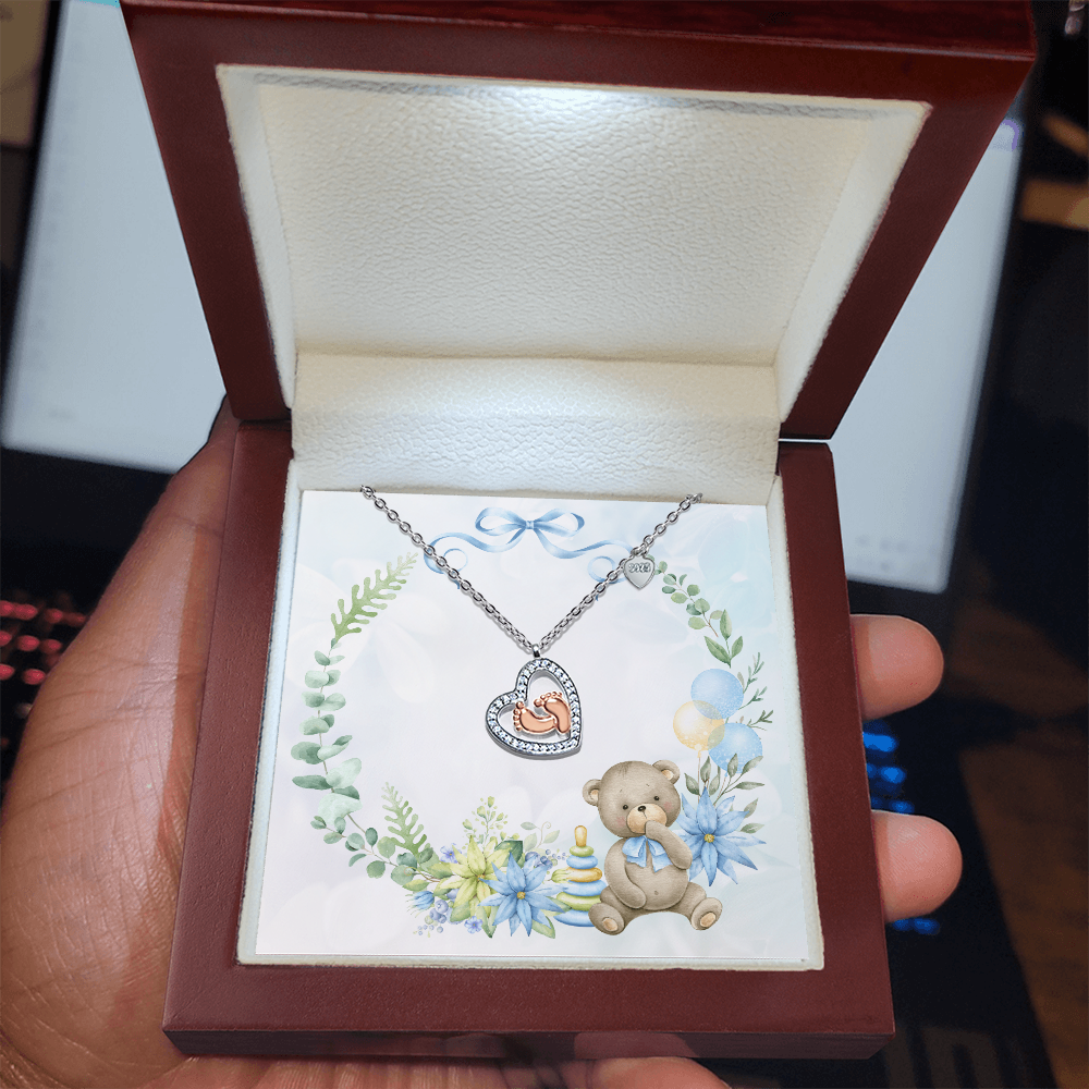 "Sereli" Baby Feet Necklace w/Teddy Bear Design