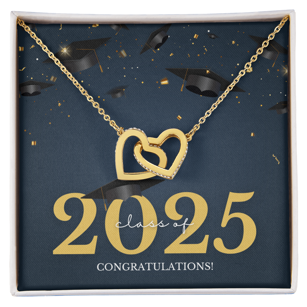 Interlocking Hearts Necklace w/graduation message.